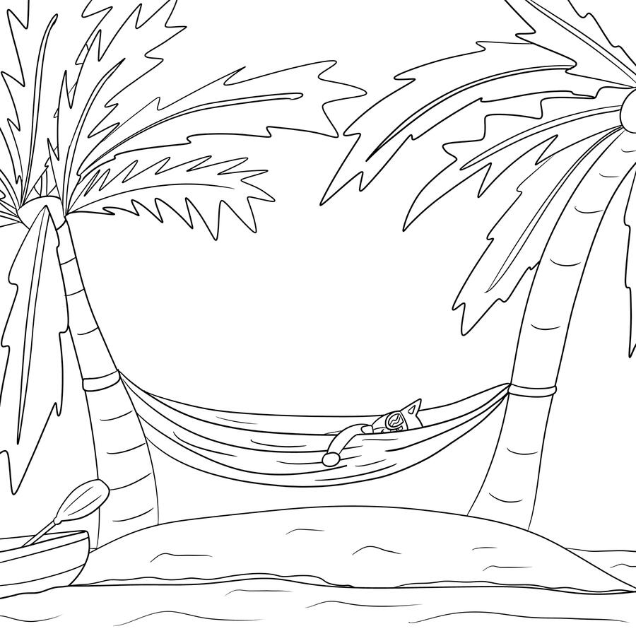 Mol in hangmat op onbewoond eiland