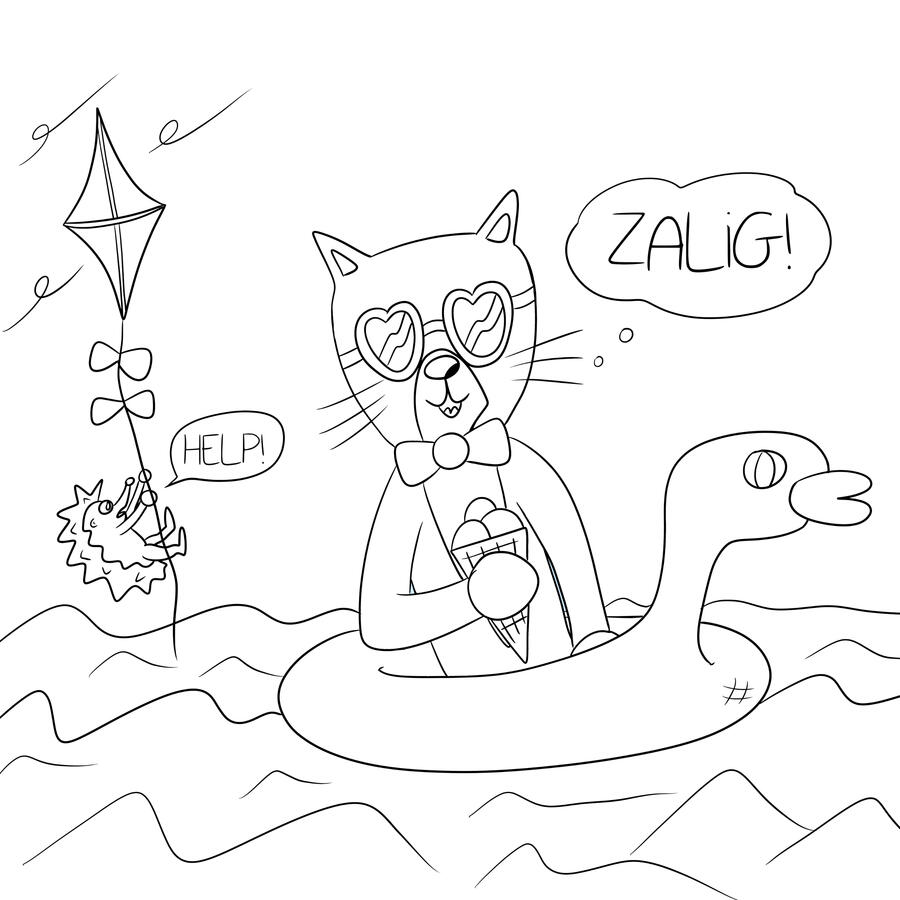 Mol in zwemband op zee met ijsje in zijn poot